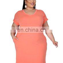 2021 New Fashion Women Outfit Color Block Short Sleeve Plus Size Maxi Dresses Women Casual Dresses Summer thumbnail-4