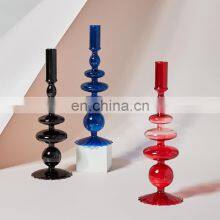 Скандинавский стеклянный держатель свечей с длинной ножкой, розовый кристаллический бужоар, стеклянные держатели свечей для украшения дома, интерьера thumbnail-3