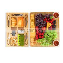 Bamboo Cheese Board Round Serving Tray 100% Natural With Cutlery Set thumbnail-5