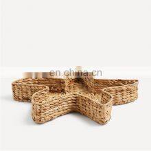 Unique Star Shaped Water Hyacinth Tray Basket Boho Woven Serving Tray Wicker Basket Set Cheap Wholesale thumbnail-2