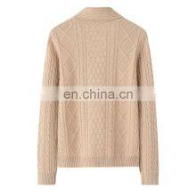 Custom Winter Women's Pure Cashmere Pullover Thick Jacquard Pattern Solid Style Turn-Down Collar Knitwear Sweater thumbnail-2