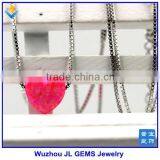 Fashion Synthetic Pink Heart Opal Stone Pendant 925 Sterling Silver Necklace Jewelry thumbnail-3