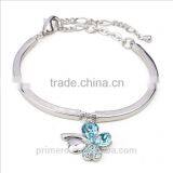Hot Fashion Silver Lucky Four Clover Chain Bracelets With Natural Crystal Bangle thumbnail-4