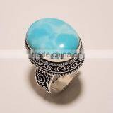 Naturan Larimar 925 Sterling Silver Jewellery Fine Work Ring thumbnail-1
