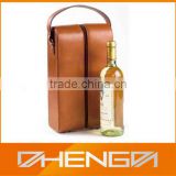 Best Sell factory custom made brown stand 2 bottle leather wine packaging box with zipper (ZDS-F374)