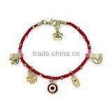 Gold Evil Eye Fatima Hand Peace Sign Four Leaf Clover Elephant Charms Bracelet Wax Cord Handwoven Friendship Bracelet Luck Charm thumbnail-2