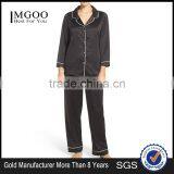 Women Plain Long Pajamas Set Black Satin Blank Pyjama Set Long Sleeve With Long Pants Nightwear thumbnail-1