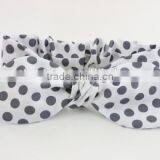 100% Knitted Cotton Flower Ribbon Headband Baby Kids Girl Dots Crochet Top Knot Headband thumbnail-2