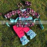 The Halloween Kids Girls Flower Print OUTFITS Ruffle Pant Sets Girls Boutique Clothes Kids Sets With Matching Accessories thumbnail-1