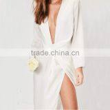 OEM WOMEN Deep V-neck and Split Hem Kimono Long Sleeve Prom Dress thumbnail-5