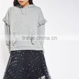2017 Oem Spring Long Sleeves Solid Color Pretty Ruffle Grey Marl Hoodie thumbnail-2