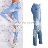 Jeans 2017 Latest Design With Lace Patchwork Women Jeans Pants thumbnail-2
