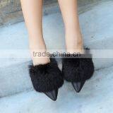 2017 Spring and Autumn Flat With Pointed Rabbit Hair Slippers Baotou Flat Hair Plush Half Autumn Autumn New Lazy Slippers thumbnail-4
