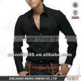 Latest CVC Slim Fit Long Sleeve Black Tuxedo Casual Shirt for Man thumbnail-1