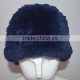 SJ607-02 Dark Blue High Quality Elastic Rex Rabbit Knitting Winter Hats With Fur thumbnail-6