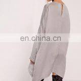 2017 High Quality Grey Long Sleeve Oversized Satin Shirt Dress Designs thumbnail-2