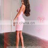 Amigo 2017 New Designer Pink Halter Backless Sexy XXX Bandage Dress Midi Evening Dresses for Women Party Wear thumbnail-2