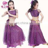 ET-128 Newest Arrival Multi-color Indian Children Performance Belly Dance Costume Including Top and Skirt and Velvet Scarf Suit thumbnail-4