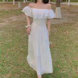 Womens off Shoulder Maxi Dress in White