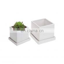 Big Large Indoor Rectangular Outdoor White Small Modern Ceramic Succulent Planter Flower Pots Set With Tray Saucer thumbnail-1
