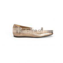 Golden fashionable design flat leather sandals shoes for ladies women flat soft ballet shoes (LAJ0007)