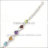 925 Sterling Silver Natural Colored Stone Bracelet Semi Precious Stone Jewelry Hong Kong Wholesale