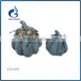 Blue Color Ceramic Halloween Pumpkin With Metal Leaves for Sale thumbnail-4