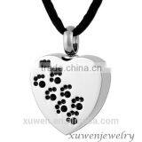 Heart Shape 316l Stainless Steel Pet Urn Pendants With Black Zircon