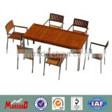 stainless steel and teak dining table and chair