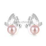 Romanticpink pearl stud earring butterfly design jewelry raw brass earring for women girls