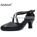 Black Leather Woman Tango Dance Shoes Flamenco Dance Shoes Cross Strap 2 Inch Heel 2062