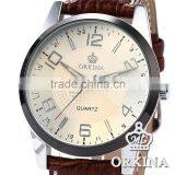 Orkina Coffee Leather Stainless Steel Case Chrono Quartz Men's Analog Sport Watch thumbnail-1