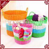Wholesale 2-handles Bright Mix Colors Plastic Weave Dirty Clothes Basket thumbnail-2