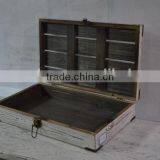 Washed White Wooden Trunk With Corner Metal Decor thumbnail-1