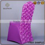 Size Pattern Fitted Elegant Purple Ruffled Chaivari Rosette Pattern Wedding Banquet Chair Cover thumbnail-1