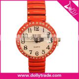 Red Aolly Casual Geneva Stretchable Band Ladies Watch with Diamond