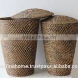 Set of 2 High Rattan Storage Baskets With Lid thumbnail-2