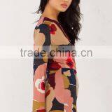 Printing Long Sleeve V Neck Playsuit Jumpsuits for Women 2016 Sexy thumbnail-2