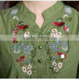Wholesale Ladies Tops Cheap Price Half Sleeves Mature Linen and Cotton Ladies Embroidered Blouse thumbnail-2