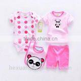 OEM Factory or Stocked Designs 4pcs/set 100% Cottonbaby Romper Set Matching With Baby Bibs and Socks thumbnail-6