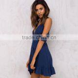 Navy Cold Shoulder Ruffled Wrap Dresses Woman's Chic Summer Wear thumbnail-3