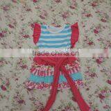 2017 Summer Kids Girls Beautiful Stripe Flutter Sleeves Top Floral Ruffle Clothes Have A Belt thumbnail-1