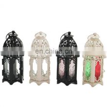 Nordic Moroccan Colorful Glass Style Lanterns metal Candle Lantern Holder romantic Castle iron art wedding decoration