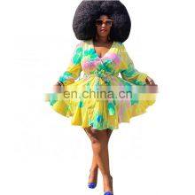 Manufacturer Customized Women's Summer Bohemian Long Skirt Printed V-neck Sexy Woven Oversized Skirt Plus Size Women's Clothing thumbnail-3