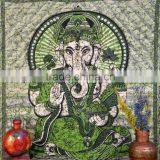 Indian Tapestry Cotton Lord Ganesha Print Green Vintage Wall Hanging Tapestries Throw Spiritual Hinduism Bedsheet thumbnail-2