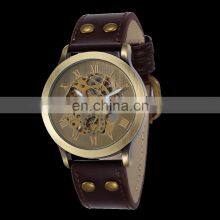 Shenhua 9269 Men Vintage Bronze Automatic Mechanical Skeleton Wristwatch Men's Leather Strap Mechanical Watch thumbnail-2