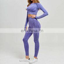 Women 2 Pieces Gym Fitness Sets Sports Bra Legging Yoga Set Ladies Athletic Wear Long Sleeve Yoga Sets thumbnail-3