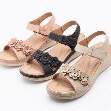 Summer Wholesale Custom PU Women Cross Strap Sandals Wedge Sandals New Design Ladies Sandals Suka for Lady