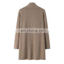 Trendy Loose Knitted 100% Cashmere Cardigan Long Casual Winter Sweater With Solid Pattern and Front Logo for Ladies thumbnail-2