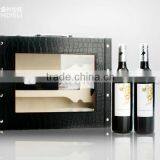 Double-bottle Store PVC Leather Wine Box With Gold Stamping